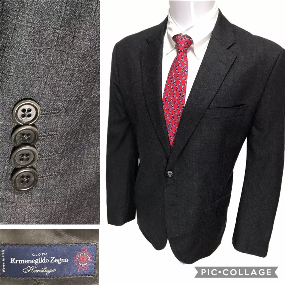 Gray ERMENEGILDO ZEGNA Cloth Saks Fifth Avenue 42R Blazer, Check Pattern